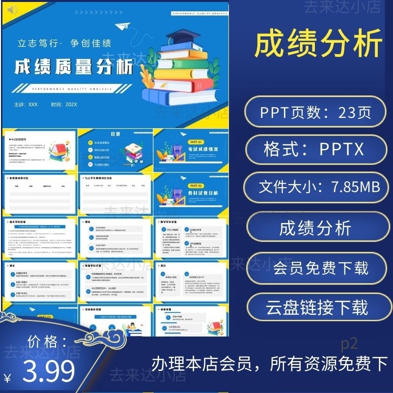 成绩质量分析报告PPT动态模板下载