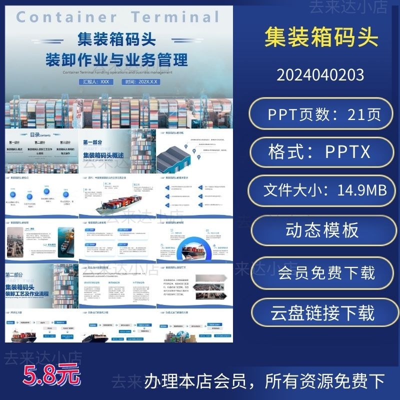 集装箱码头装卸作业与业务管理PPT动态模板下载