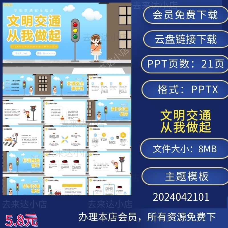 小学生交通安全主题学习活动PPT模板